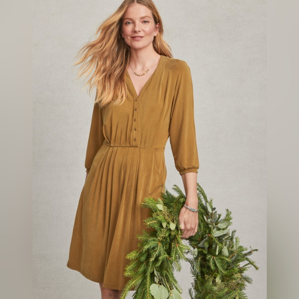 NWOT Garnet Hill Aria Cupro Knit Dress Ochre Yellow Size Medium